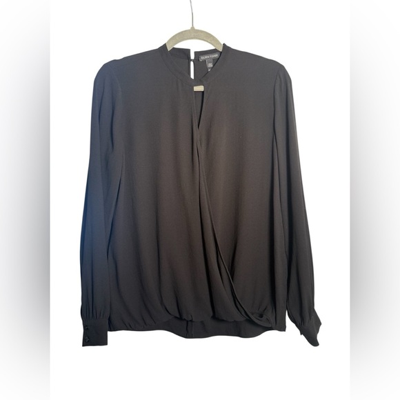 Eileen Fisher Black Long Sleeve Keyhole Blouse Elegant Top XS 100% Silk - Picture 2 of 7